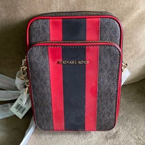 MK brown/red stripe jet set crossbody